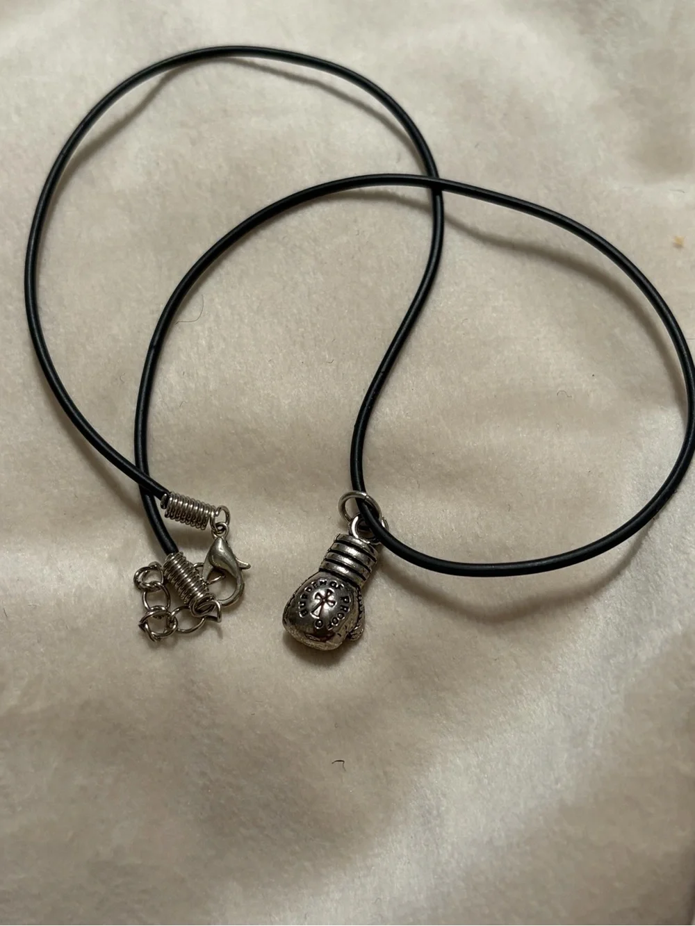 Silver Boxing Glove Pendant Necklace - Pendant on Black Cord